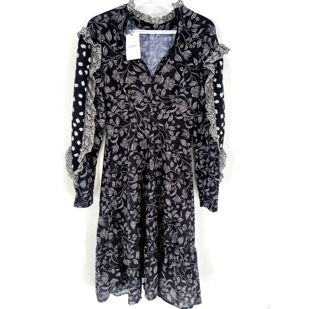 NWT Isabel Marant Etoile Black White Floral Dress Ruffles  Zip Long Sleeve Sz 36 - Picture 15 of 16